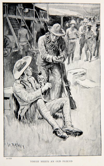 Yorke eski bir arkadaşıyla tanışır, GA Henty, pub'ın 'With Roberts to Pretoria: A Tale of the South African War'dan bir illüstrasyon. Londra, 1902 by William Rainey