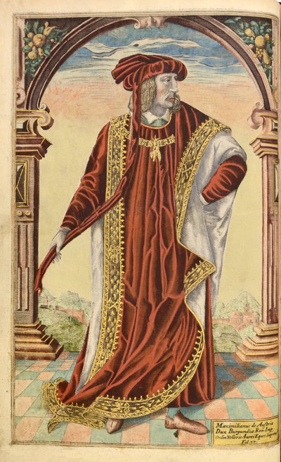 Onur Askeri ve Sivil İmparator Maximilian I, William Segar, pub. Robert Barker, Londra, 1602 (el renkli gravür) by William Rogers