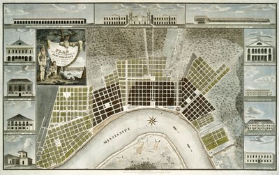 New Orleans şehrinin ve banliyölerinin planı, 1817 by William Rollinson