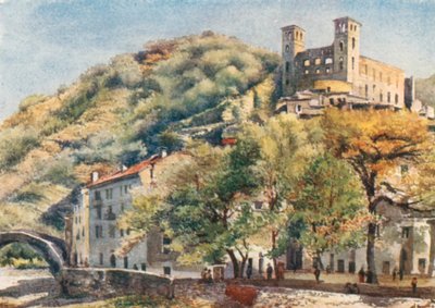Dolceacqua, Doria Kalesi ile birlikte (renkli taş baskı) by William Scott