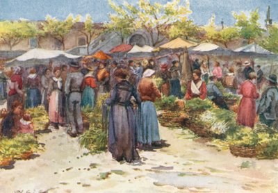 Sebze Pazarı, Nice, güneye bakış (renkli litografi) by William Scott