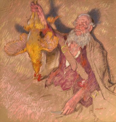 Highland Raiders için Sik Tutan Bir Adamın Çalışması, 1918 (kağıt üzerinde yağlı boya) by William Shackleton
