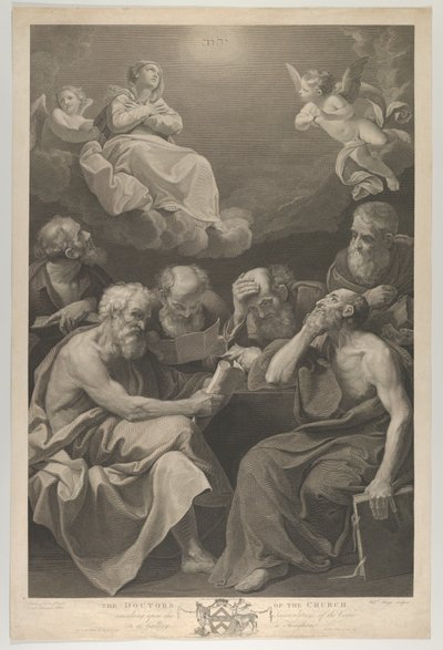 Kilise doktorları kitaplara ve belgelere danışıyor ve Bakire'yi düşünüyor ..., 1785 by William Sharp
