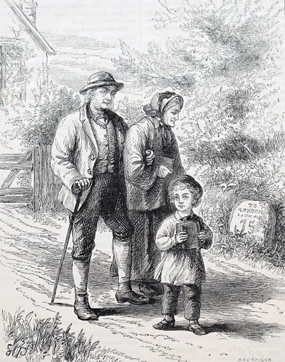Yaşlı bir çift ve torunları. İngiliz illüstratör William Small (1843-1929) tarafından. 1880 (gravür) by William Small