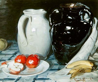 Elma ve Muzlu Natürmort ve büyük bir Sürahi ve Vazo (gemide yağ) by William Somerville Shanks