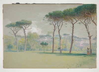 Castel Fusano: Manzara - geniş çim ve ağaçlar by William Stanley Haseltine