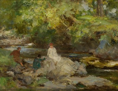 Nehir Kenarında Üç Figür (tuval üzerine yağlı boya) by William Stewart MacGeorge