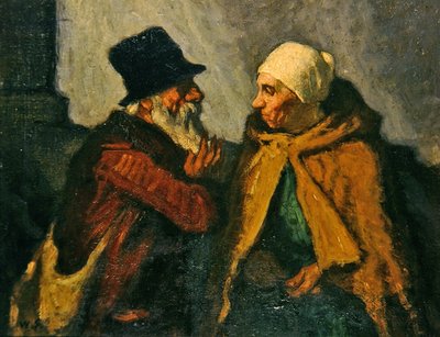 Konuşan yaşlı çift (panelde yağ) by William Strang