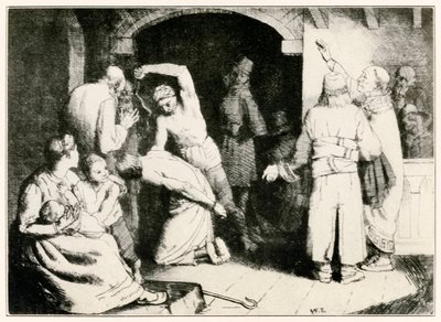 Sadıkların Hacılardan Kırbaçlanması Bu Dünyadan İlerleme, Gelecek Olanlara John Bunyan (1628-1688) William Strang (1859-1921) tarafından örnekleme Sadık, tria'sından sonra işkence görüyor by William Strang