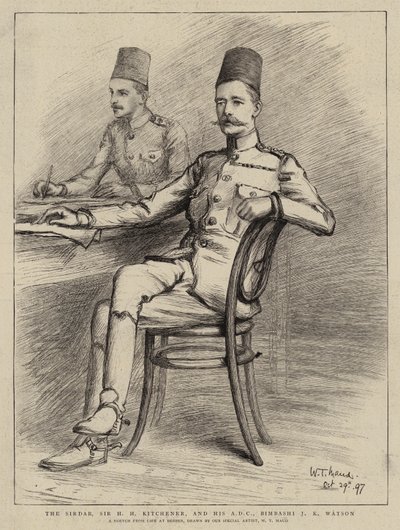 Sirdar, Sir HH Kitchener ve ADC'si Bimbashi JK Watson (lito) by William T. Maud