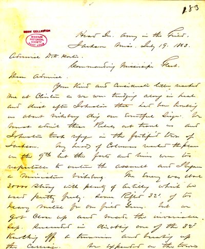W. T. Sherman, karargah, Army in the Field, Jackson, Mississippi