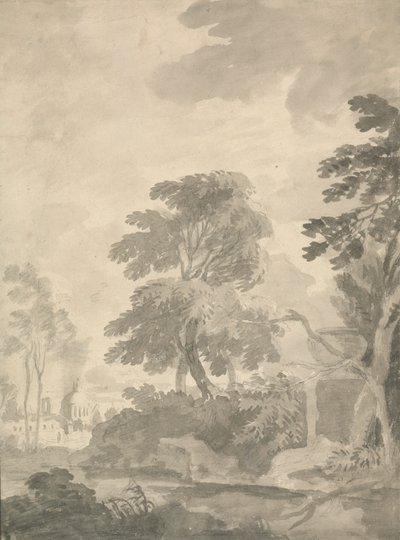 Peyzaj, Ağaçlar ve Roma'nın Uzaktan Görünümü by William Taverner