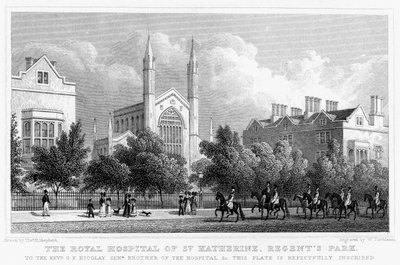 St Katherine Kraliyet Hastanesi, Regents Park, Londra, 1827. by William Tombleson