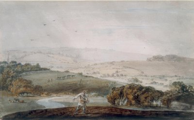 Bir Çiftçi Ekimi, Bir Nehir Vadisi ve Ötesinde Yuvarlanan Tepeler by Joseph Mallord William Turner