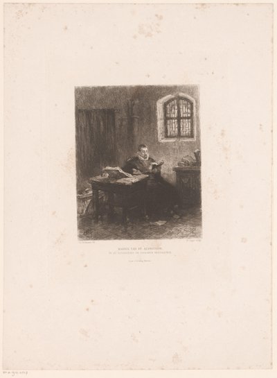 Philip van Marnix van Sint-Aldegonde hapiste Marnix van St. Aldegonde, hapishanedeki mezmurları tercüme ediyor (nesne üzerine başlık) by William Unger