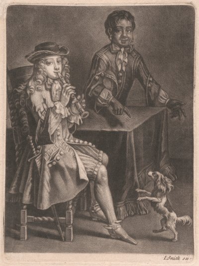 İki Genç Adam, Biri Teyp Çalıyor, Diğeri Dans Eden Bir Köpeği İşaret Ediyor by William Vincent
