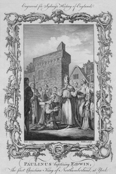 Paulinus, Northumberland'ın ilk Hıristiyan Kralı Edwin'i York'ta vaftiz ediyor, 1773. by William Walker