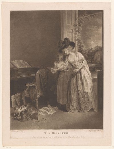 Genç kadınlar, bir kedinin kuşu kafesten yakaladığını keşfeder. Afet (nesne üzerindeki başlık) by William Ward