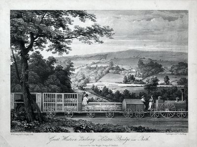 Great Western Demiryolu, Bath yakınlarındaki Kelston Köprüsü, 1835-40 dolayları (kağıt üzerinde lito) by William Weston Young