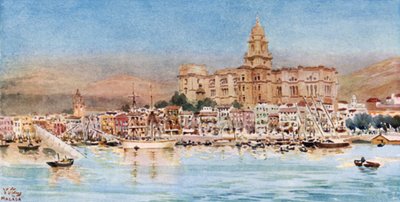 Malaga, limandan görünüm (renkli taş) by William Wiehe Collins