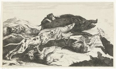 Köpekler bir domuzu kovalıyor by William Young Ottley