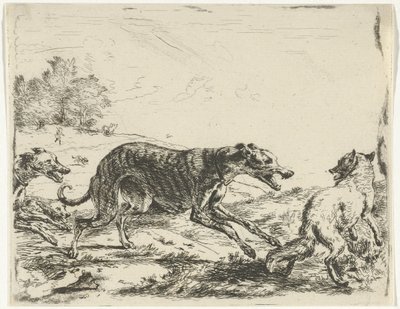 Fox ve üç köpek by William Young Ottley
