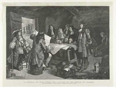 William III, bir balıkçı kulübesinde savaş konseyi düzenliyor, 1688 Orange Prensi