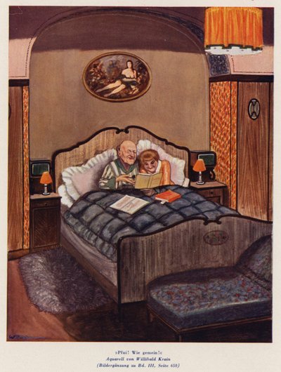 Yatakta erotik kitaplara bakan çift (suluboya) by Willibald Krain