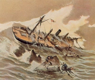 "Iltis" gambotunun batışı (geliştirilmiş renkli taş baskı) by Willy Stower
