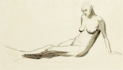 Seated Nude, c.1919 (kalem ve kurşun kalem üzerine yıkama) by Winifred Knights