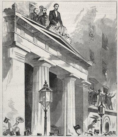 Seçilmiş Başkan Abraham Lincoln, Astor House Balkonundan İnsanlara hitap ederken..., 1861. by Winslow Homer
