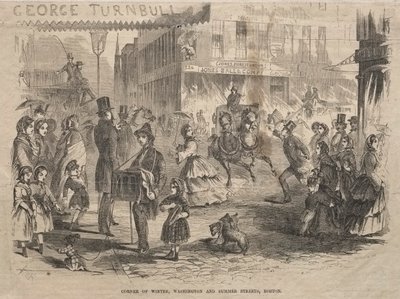 Köşe Kış, Washington ve Yaz Sokakları, Boston, 1857. by Winslow Homer