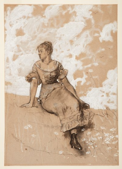 Çizim, Oturan Bir Kız; "Bahçe Duvarı" için çalışma, 1878 by Winslow Homer