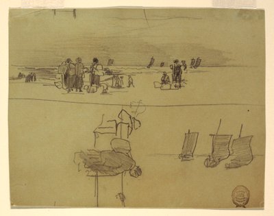 Çizim, Sepet Taşıyan Kadınlarla Sahil Sahnesi, Cullercoats, İngiltere, 1881-82 by Winslow Homer