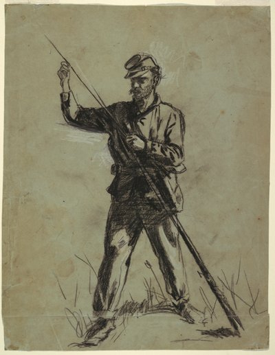 Çizim, Tüfek Dolduran Süvari Askeri, 1863-64 by Winslow Homer