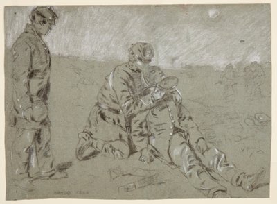 Çizim, Yaralı Arkadaşına Su Veren Asker, 1864 by Winslow Homer