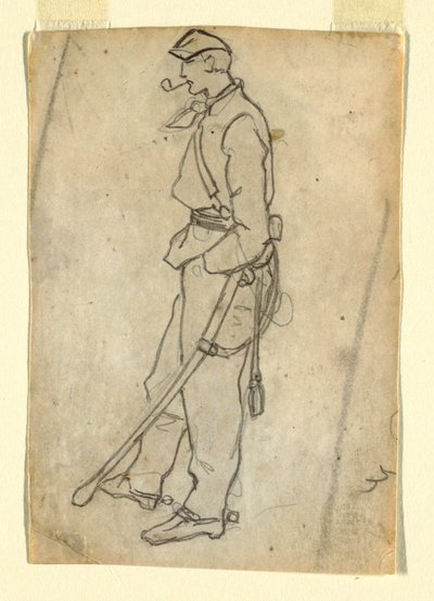 Çizim, Kılıçlı ve Pipolu Asker, 1862 by Winslow Homer