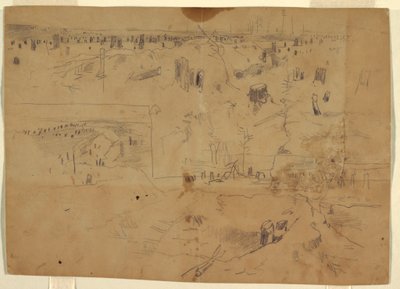 Çizim, Ağaç Kütükleri ve Patlamış Ağaç Gövdeleri ile Savaş Alanı Çalışmaları, Petersburg, Virginia., 1864 by Winslow Homer