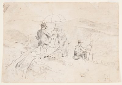 Çizim, "Beyaz Dağlarda Eskiz Yapan Sanatçılar" ve "Taşradaki Sanatçı" için Çalışma, 1868 by Winslow Homer
