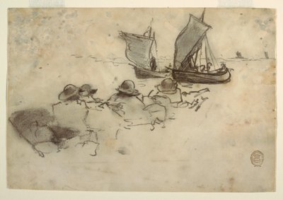 Çizim, Yelkenli İki Balıkçı Teknesi, Cullercoats, İngiltere, 1881-82 by Winslow Homer