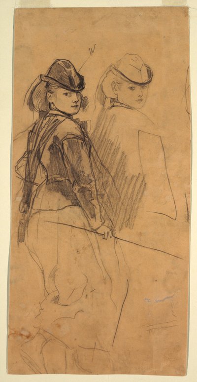Çizim, Omzunun Üzerinden Bakan Genç Bir Kızın İki Çalışması, yaklaşık 1862 by Winslow Homer