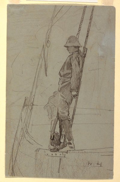 Çizim, Yelkenli Armasına Yaslanmış Genç Adam, muhtemelen 1861-62 by Winslow Homer