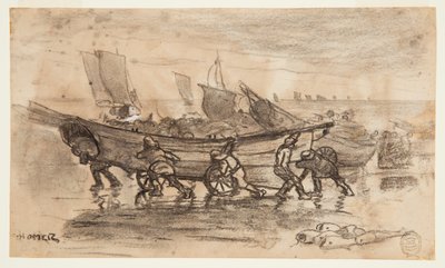 Balıkçılar Dory Sahilinde, Cullercoats, İngiltere by Winslow Homer
