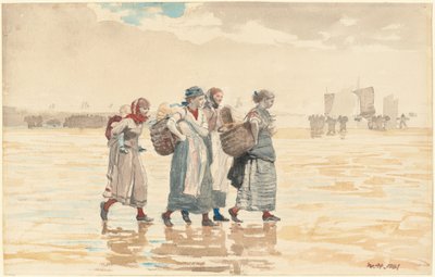 Sahilde Dört Balık Kadını, 1881. by Winslow Homer