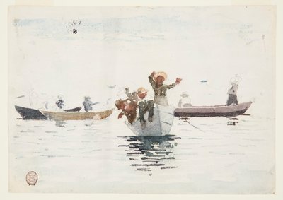 Çocuklu Dört Kayık by Winslow Homer