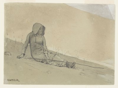 Bir Yamaçta Oturan Kız by Winslow Homer