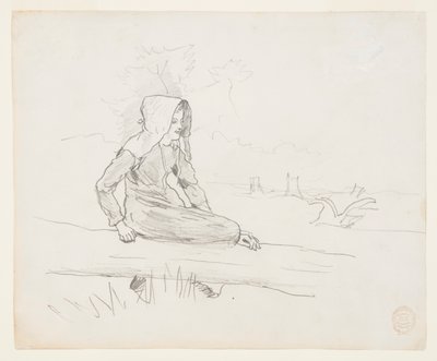 Bir Ağaç Gövdesinde Oturan Kız by Winslow Homer