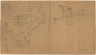 Fidan kesen ve fidanları sepete dokuyan askerler [verso], 1862. by Winslow Homer