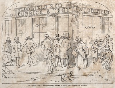 Soğuk Dönem, Boston - Sahne, Köşe Sütü ve Washington Sokakları, 1858. by Winslow Homer
