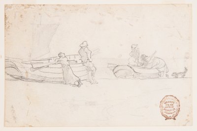 Figürler, Cullercoats, İngiltere ile Sahilde İki Tekne by Winslow Homer